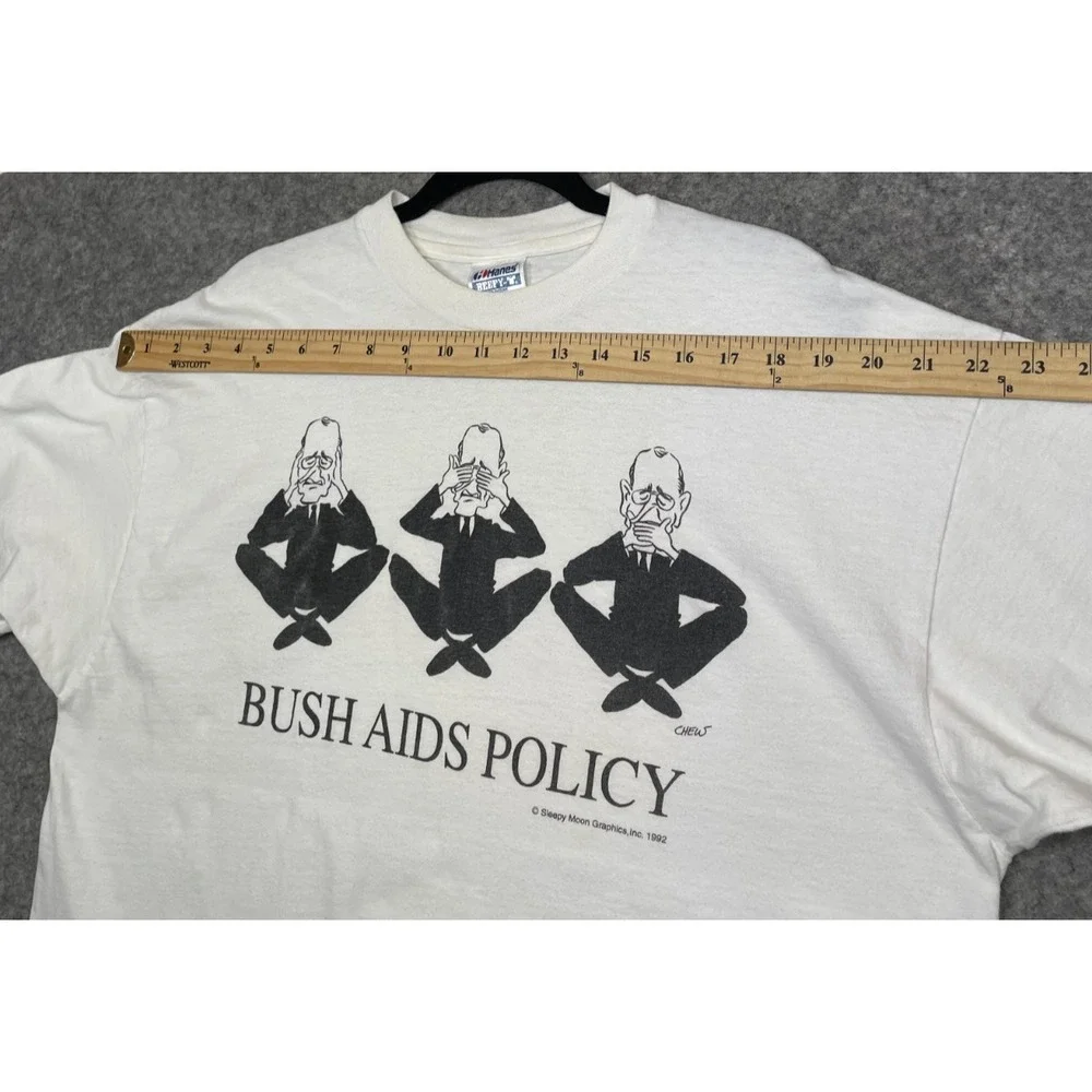 Vintage George Bush Political T-Shirt White XL AIDS Policy Gay 90s